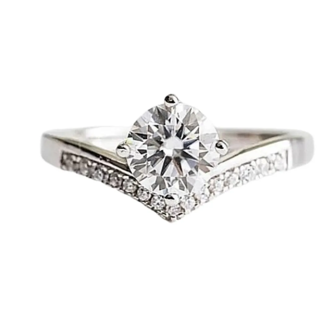 1 carat Moissanite Paved Engagement Ring. High Quality Engagement Ring.  Sterling Silver Promise Ring.