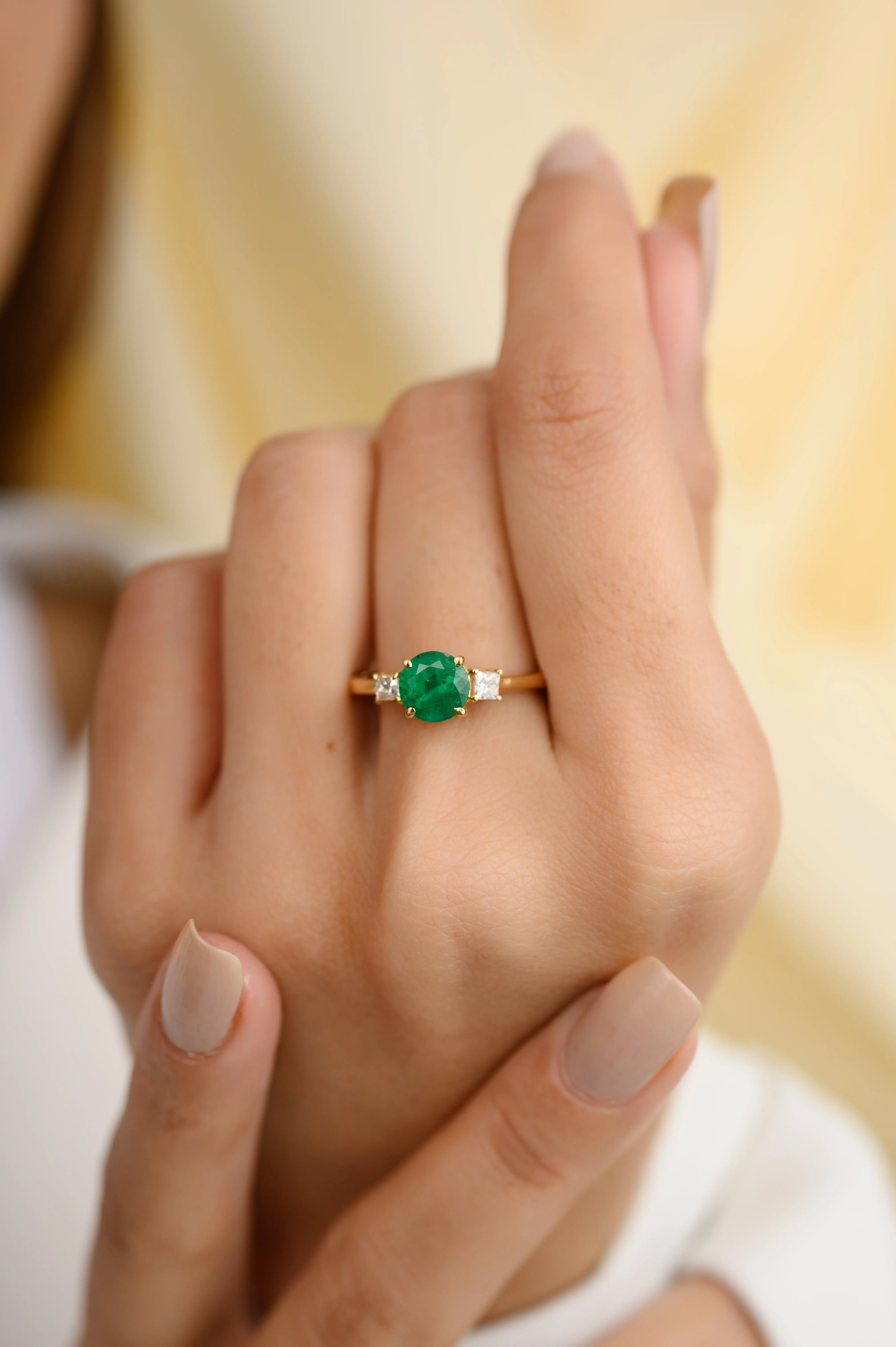 14k Emerald & Diamond Three-Stone Engagement Ring