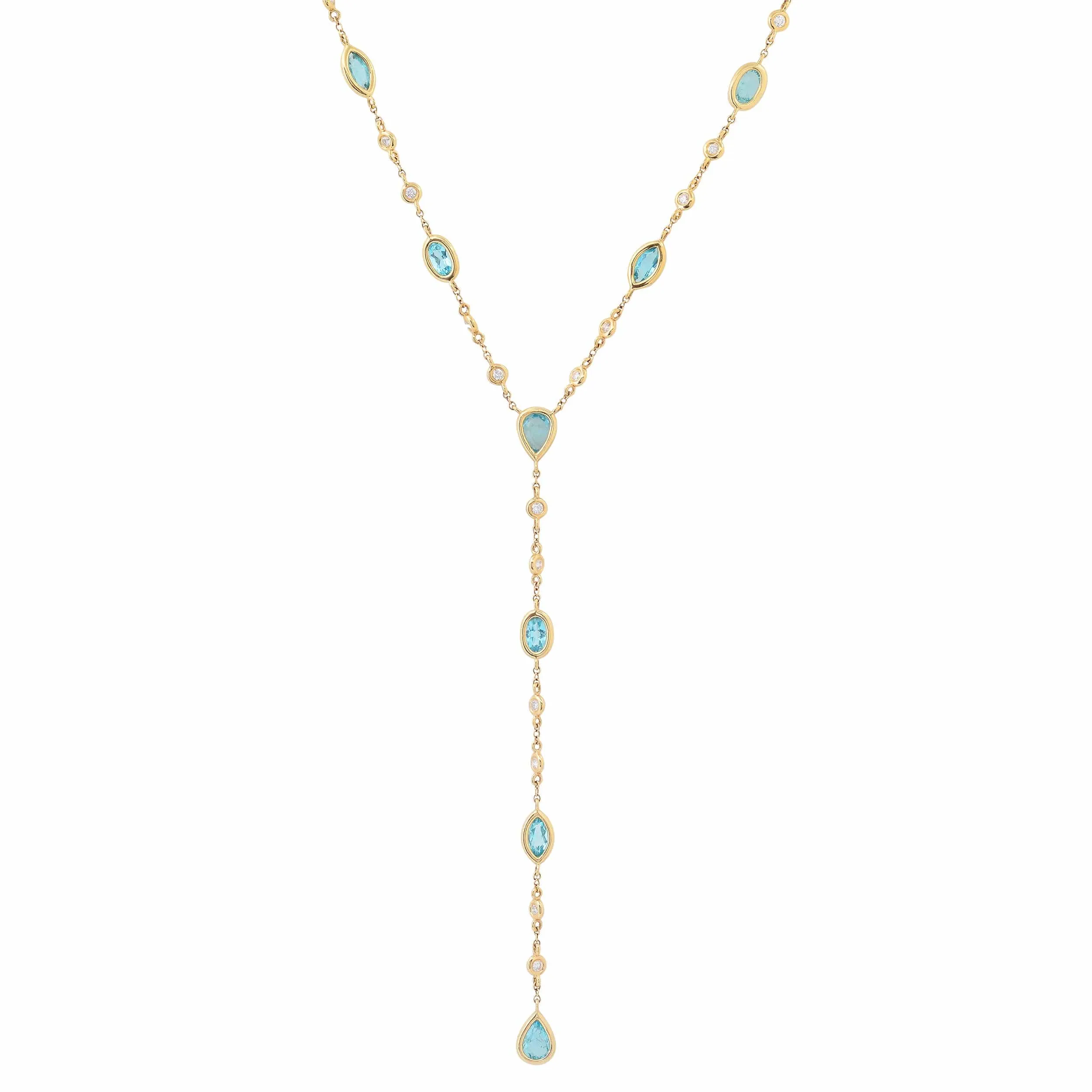 14K Gold Blue Topaz & Diamond Y Necklace