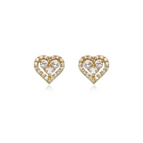 14k Gold Micropave CZ Heart Stud Earrings