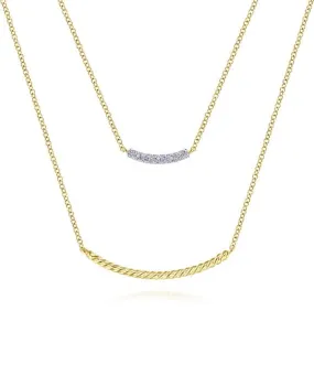 14k Yellow Gold Layered Twisted Diamond Bar Necklace