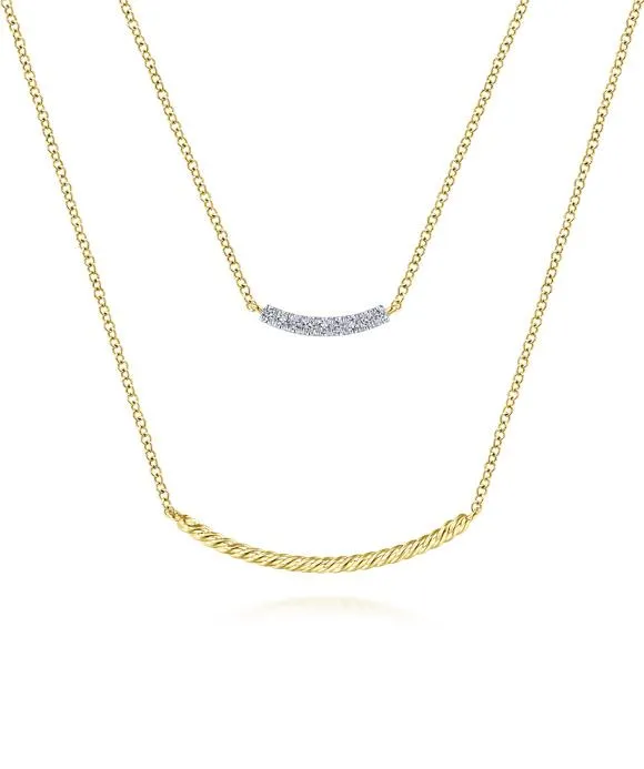 14k Yellow Gold Layered Twisted Diamond Bar Necklace