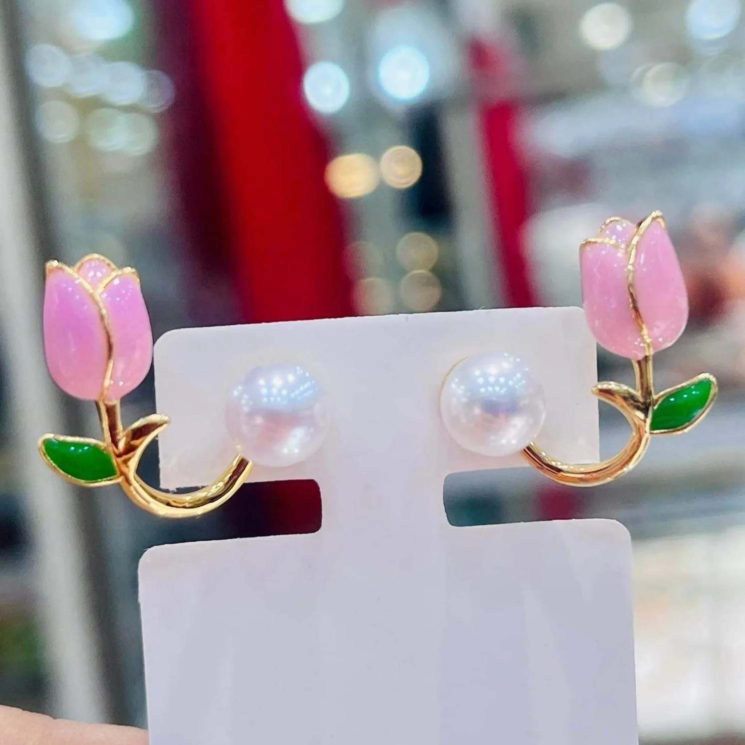 2-in-1 Tulip Pearl Earrings 18K