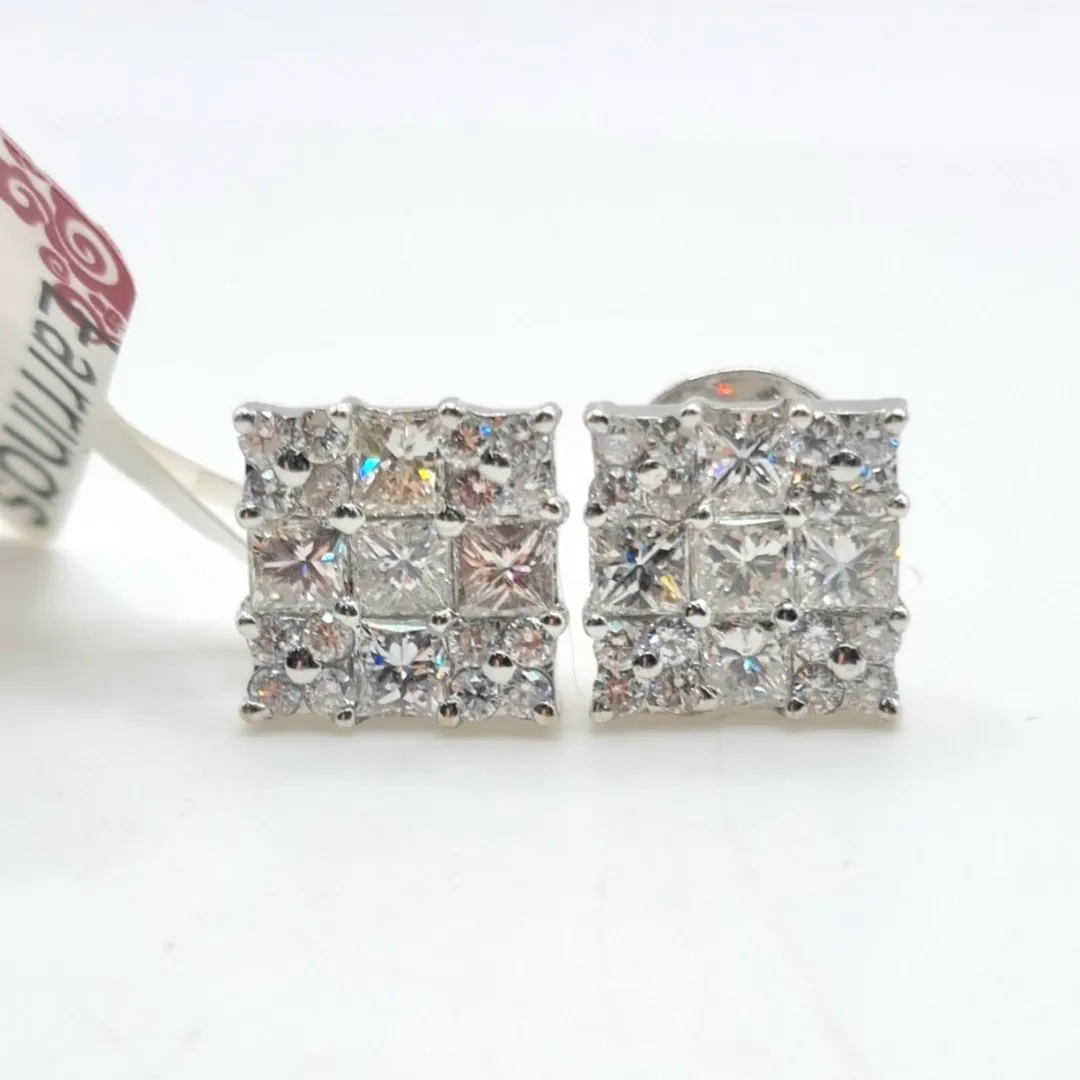 2.0 CT Princess Illusion Diamond Earrings 18K White Gold