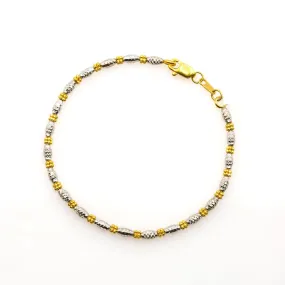 22K Multi Tone Gold Bracelet W/ Textured Barrel & Clustered Gold Beads