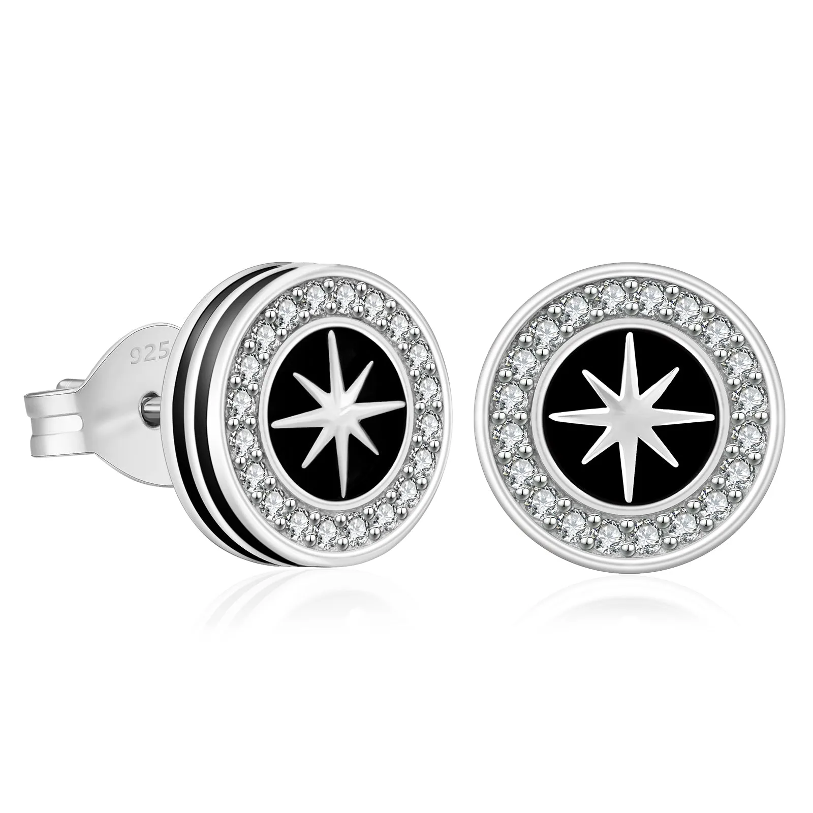 9mm Hexagram Iced Diamond CZ Stud Earrings for Men