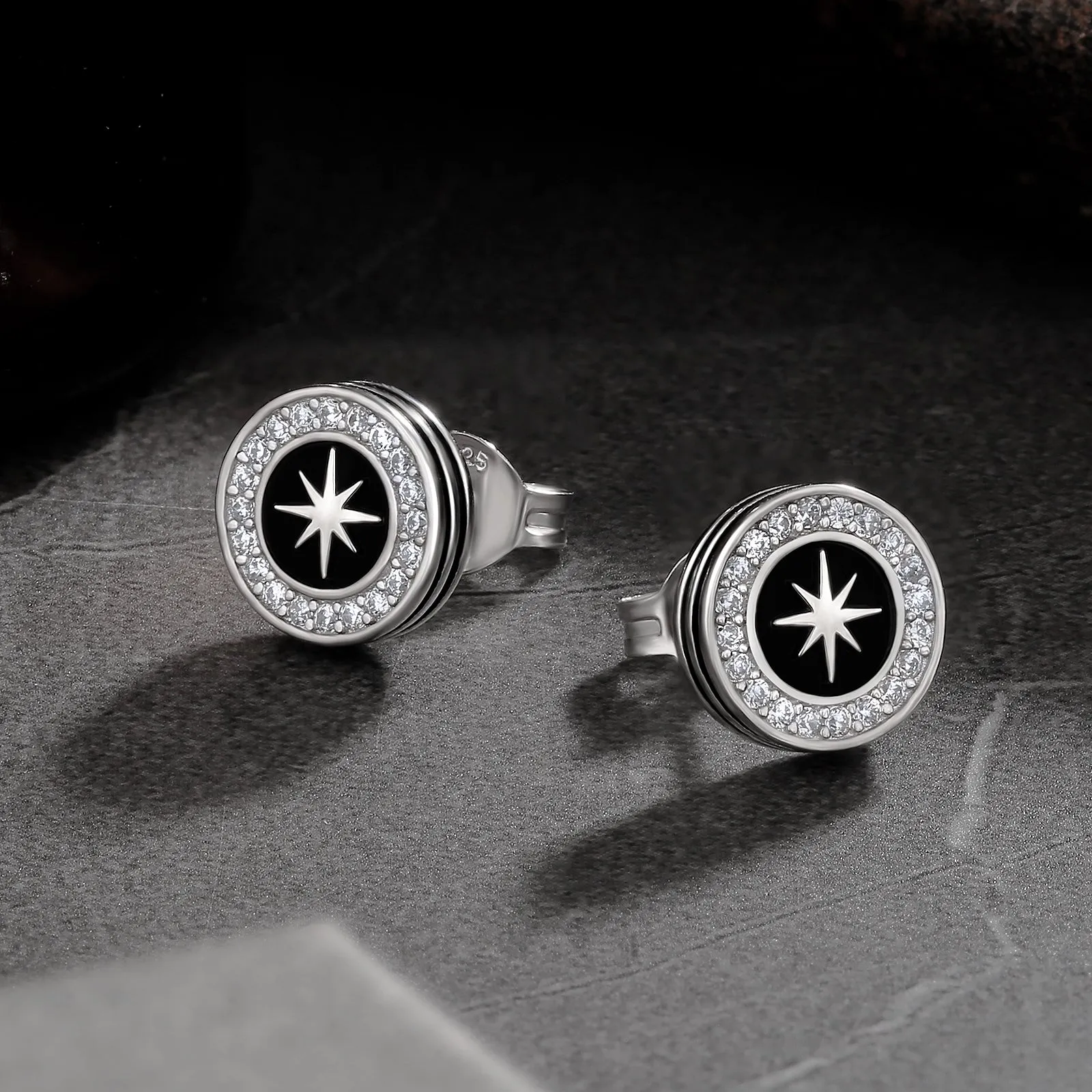 9mm Hexagram Iced Diamond CZ Stud Earrings for Men