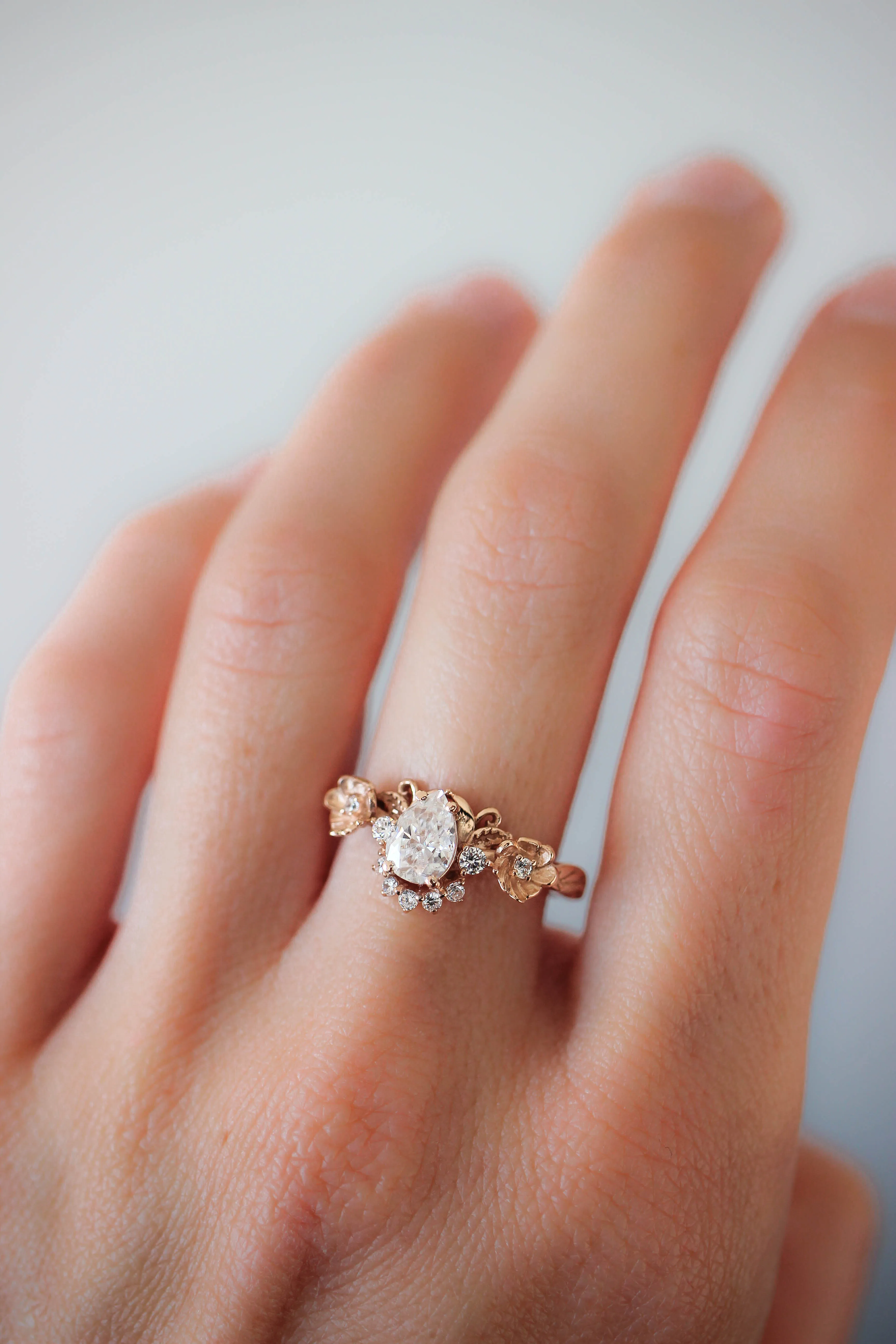 Adelina | floral engagement ring setting with half-halo