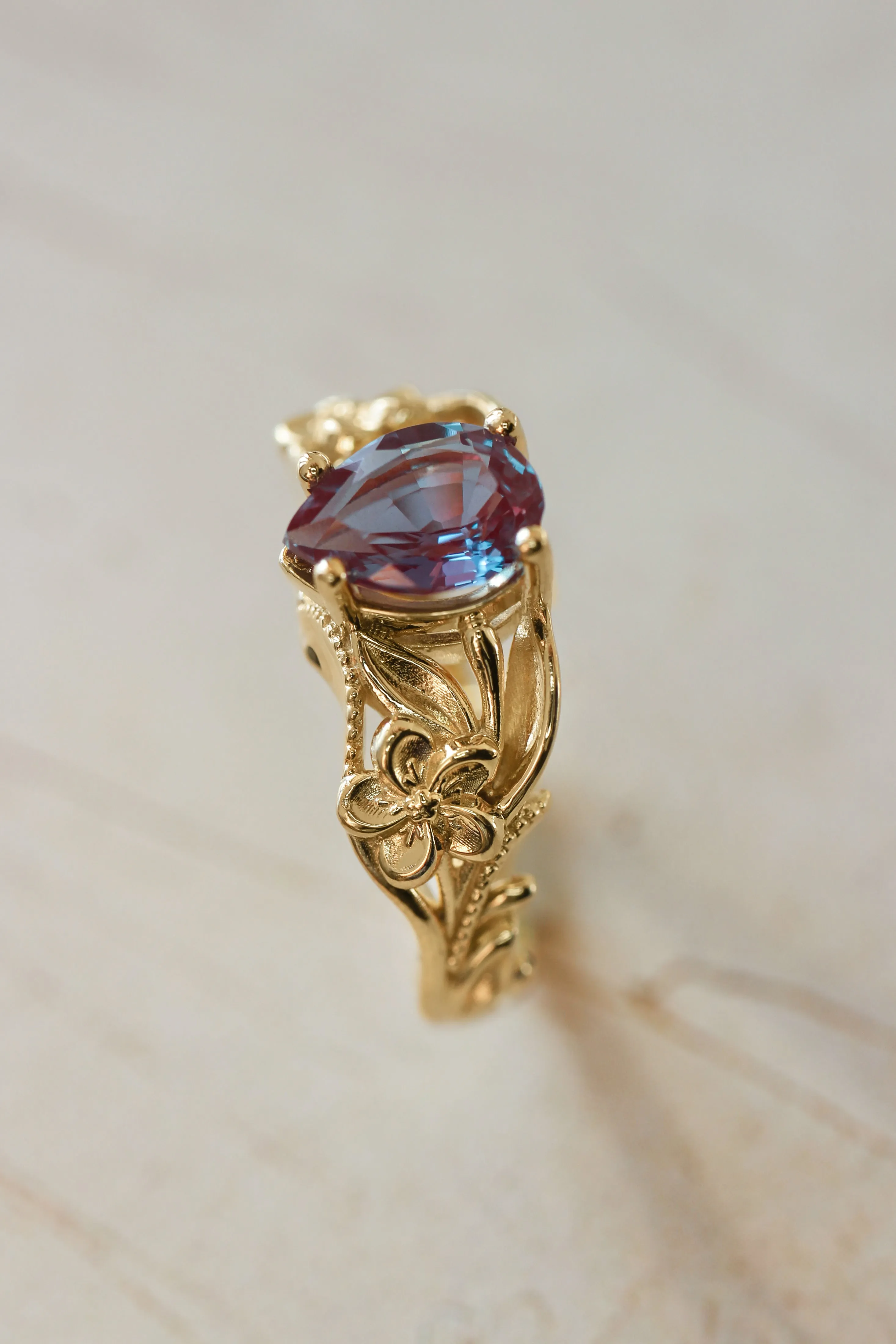 Alexandrite engagement ring, art nouveau ring / Eloise