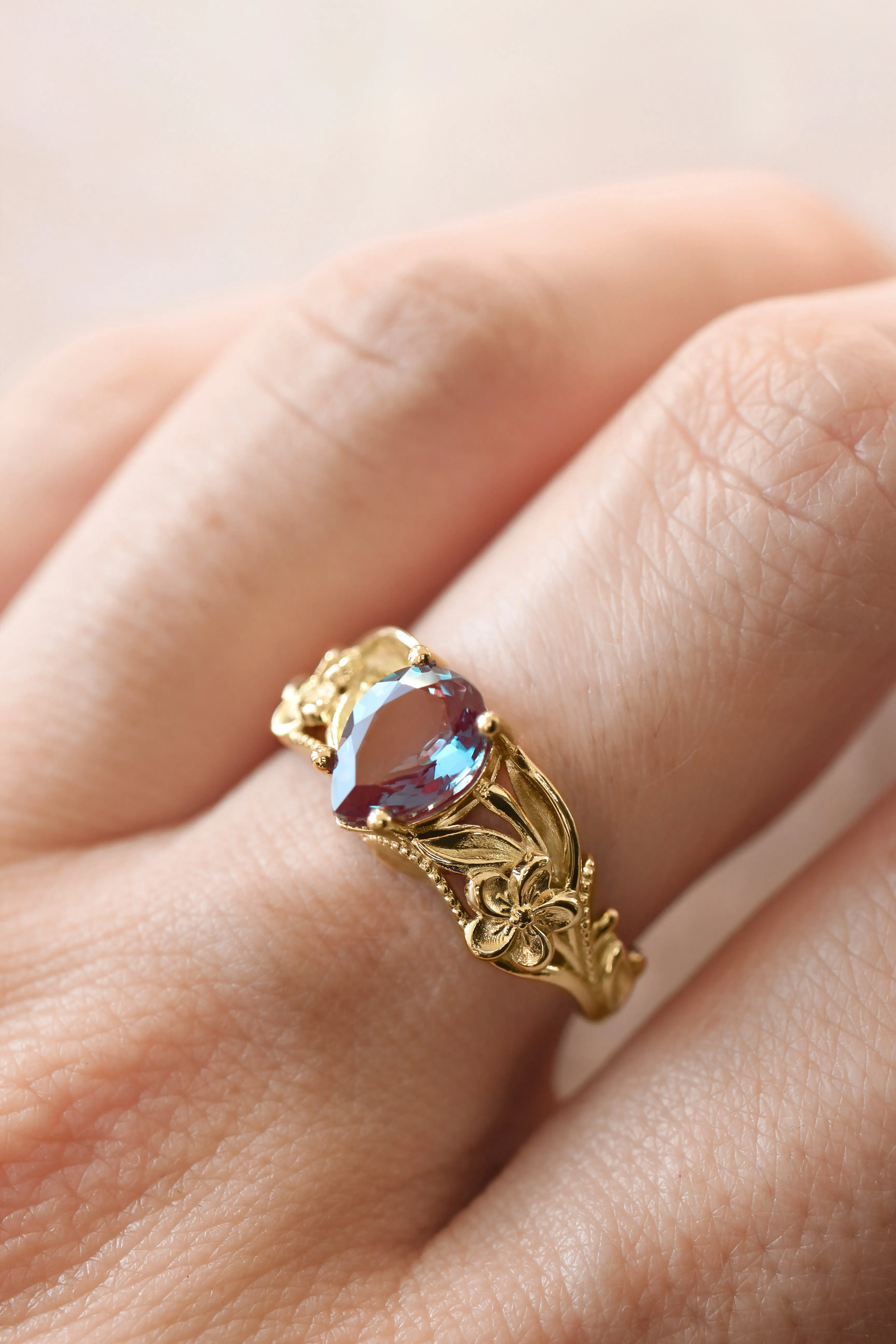 Alexandrite engagement ring, art nouveau ring / Eloise