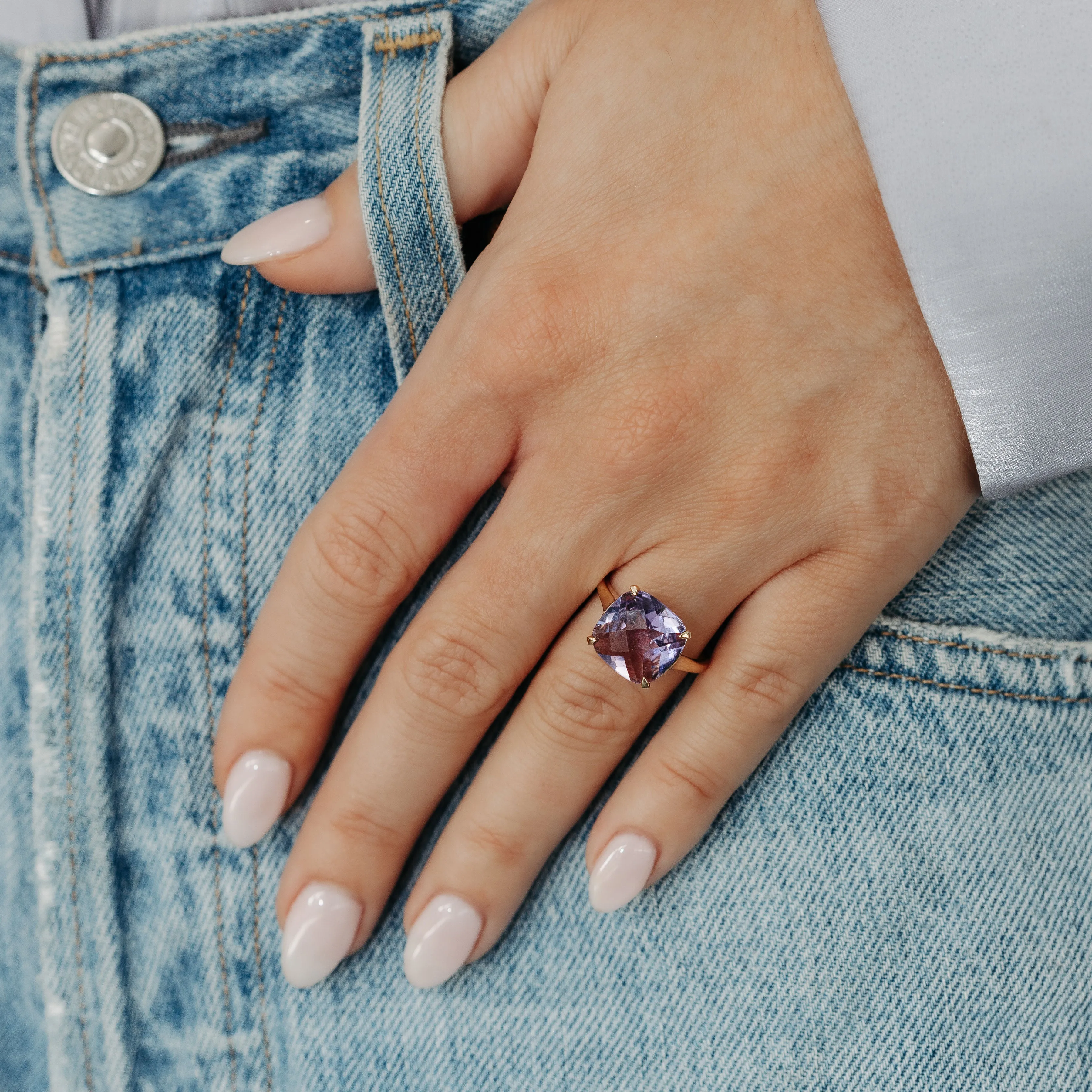 Amethyst Solitaire Cushion Cut Ring