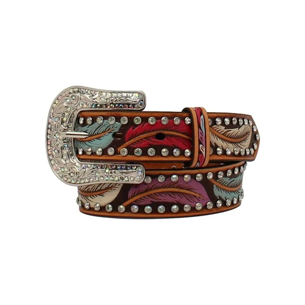 Angel Ranch Western Belt Girls Feathers Stones Buckle