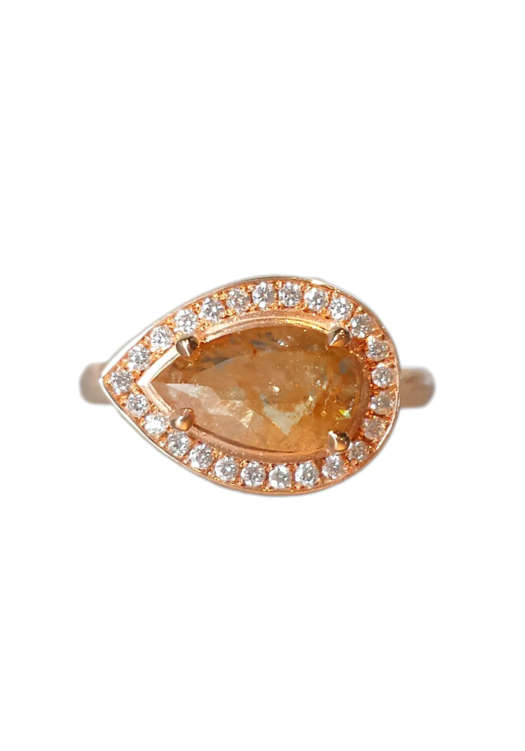 Anne Sportun 14KRG Rose Cut Pear Brown Diamond Ring