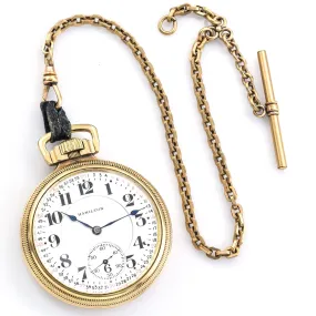 Antique Hamilton 992 21 Jewels Pocket Watch 10K Gold Filled with Simmons Chain