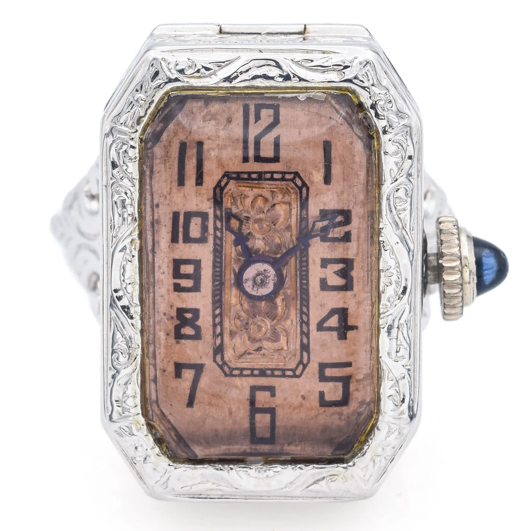 Antique USA Watch Co. 14K White Gold Hand Wind Watch Ring Size 6 Box