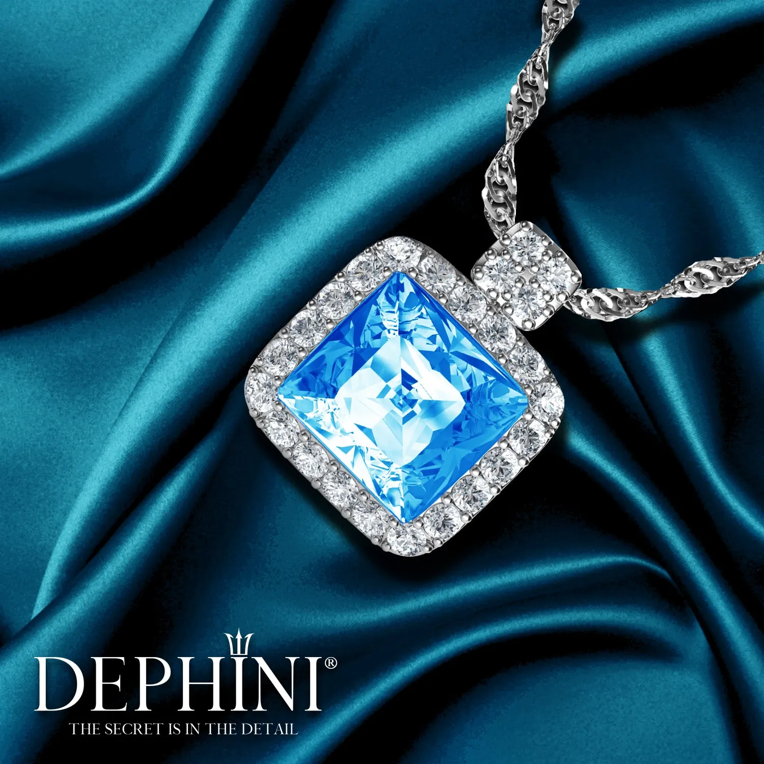 Aqua crystal necklace by DEPHINI 925 sterling silver jewellery pendant