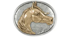 Arabian Horse Belt Buckle Sterling Silver And Yellow Bronze Handmade Arabian Horse Jewelry  ARB1-TNBZBK