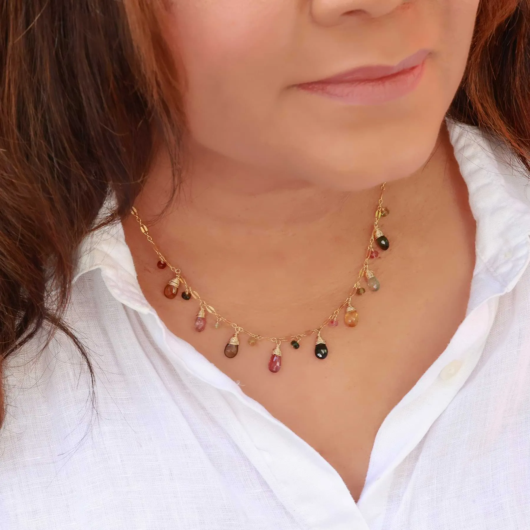 Autumn Harmony - Multi Tourmaline Gold Necklace