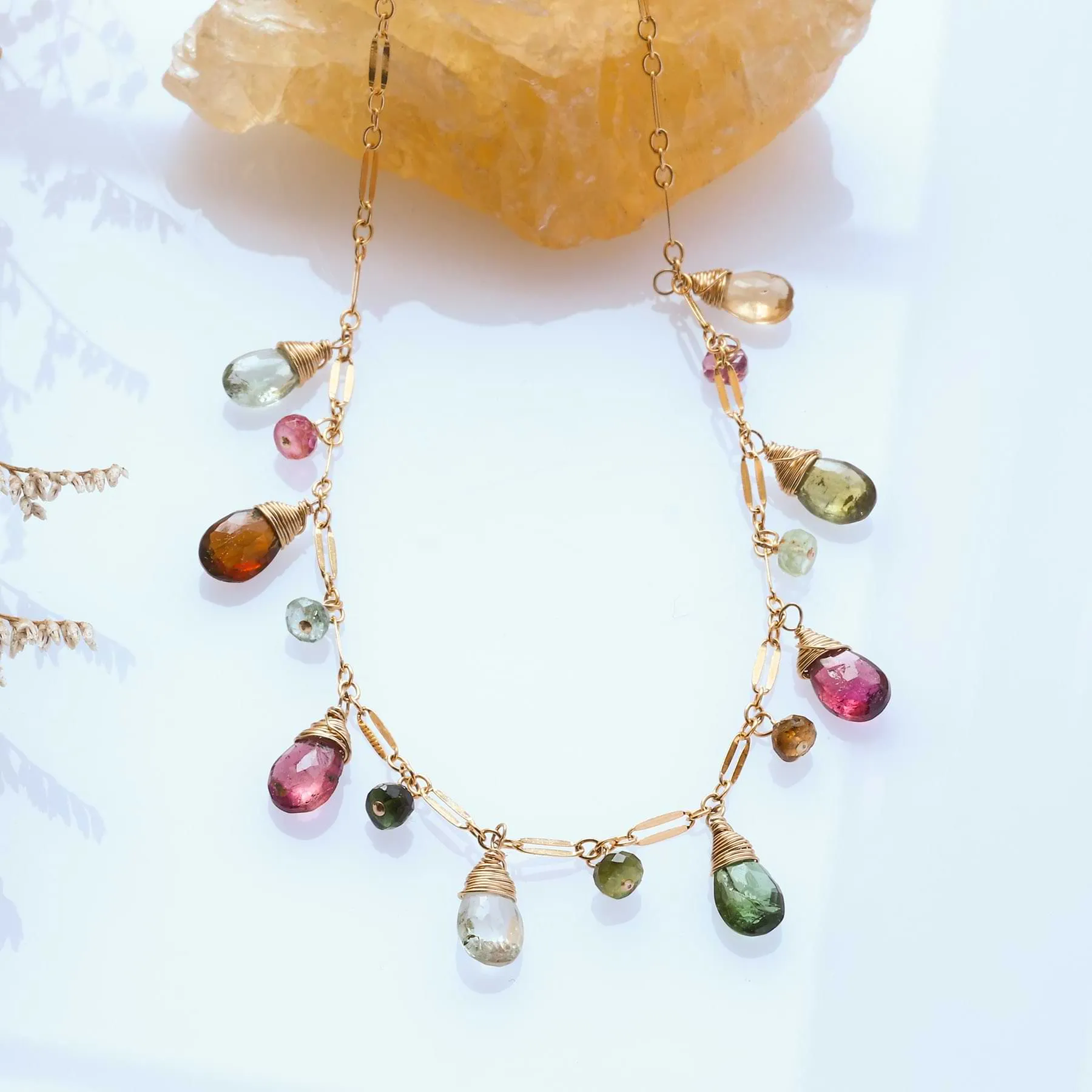 Autumn Harmony - Multi Tourmaline Gold Necklace