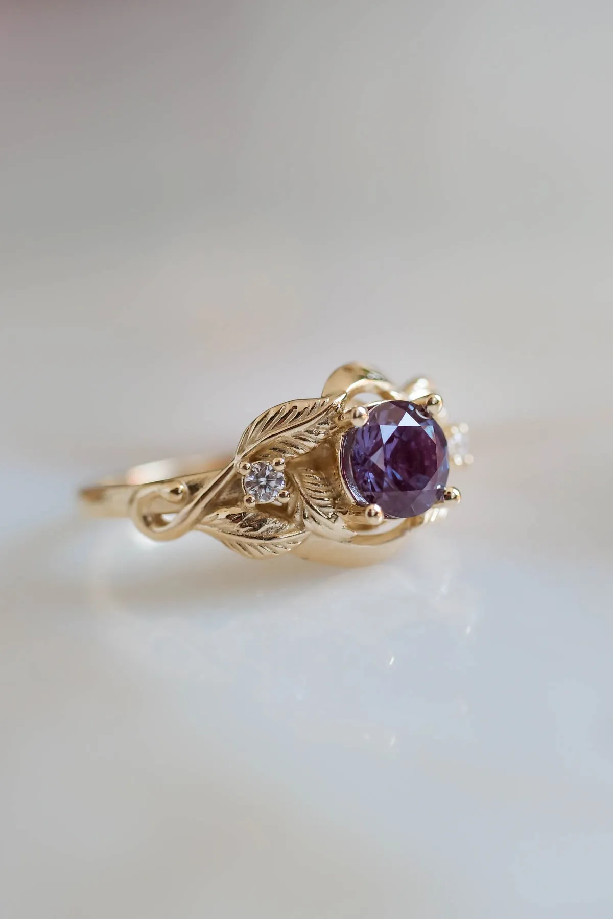 Azalea | custom ring setting, three gemstones ring, 6 mm central, 2 mm sides