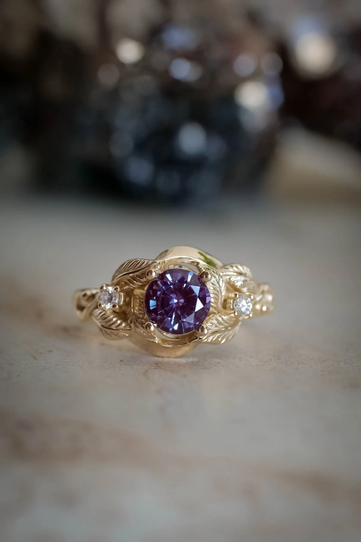 Azalea | custom ring setting, three gemstones ring, 6 mm central, 2 mm sides