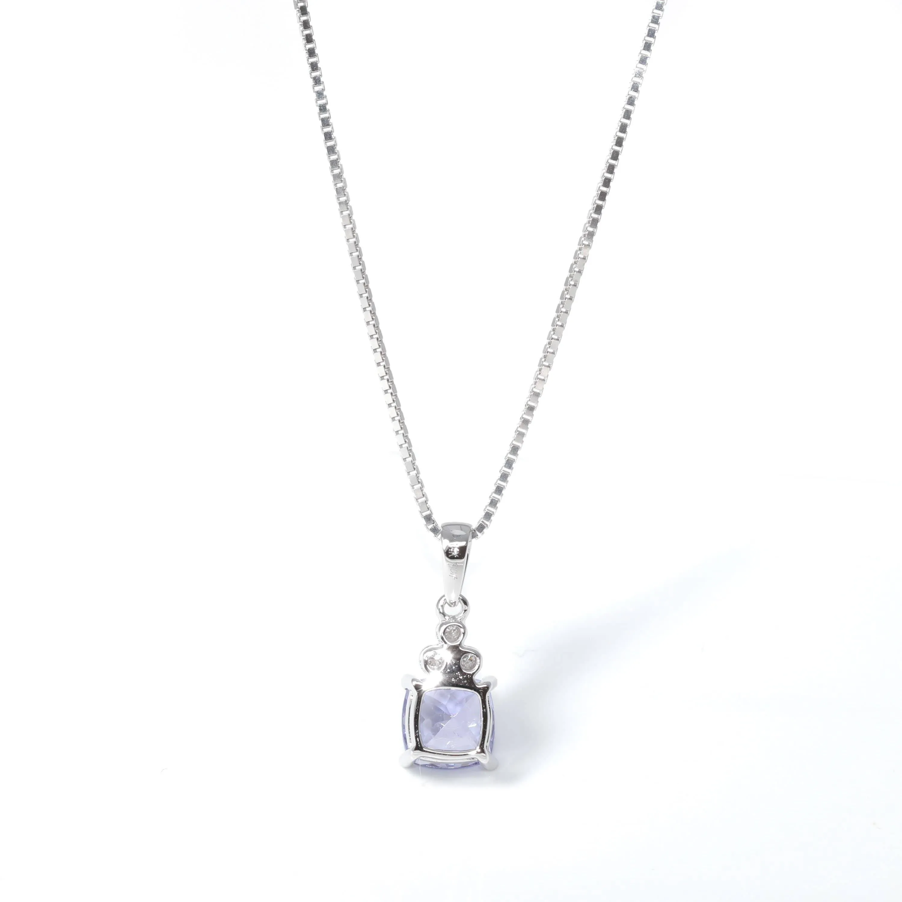 Baikalla? 14k White Gold Natural Tanzanite Cushion Cut Prong Set Necklace With Diamonds