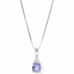 Baikalla? 14k White Gold Natural Tanzanite Cushion Cut Prong Set Necklace With Diamonds