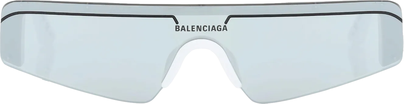 Balenciaga White Ski Rectangle Sunglasses In White/silver