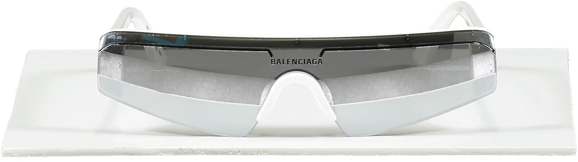 Balenciaga White Ski Rectangle Sunglasses In White/silver