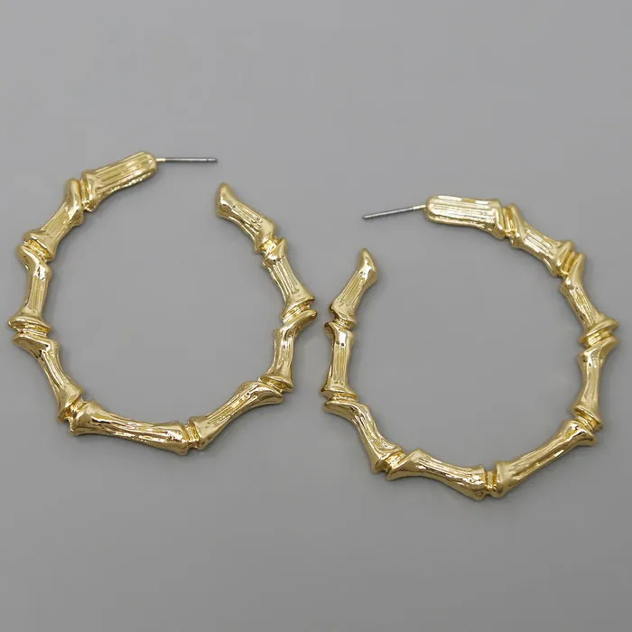 Bamboo Textured Metal Hoop Earrings