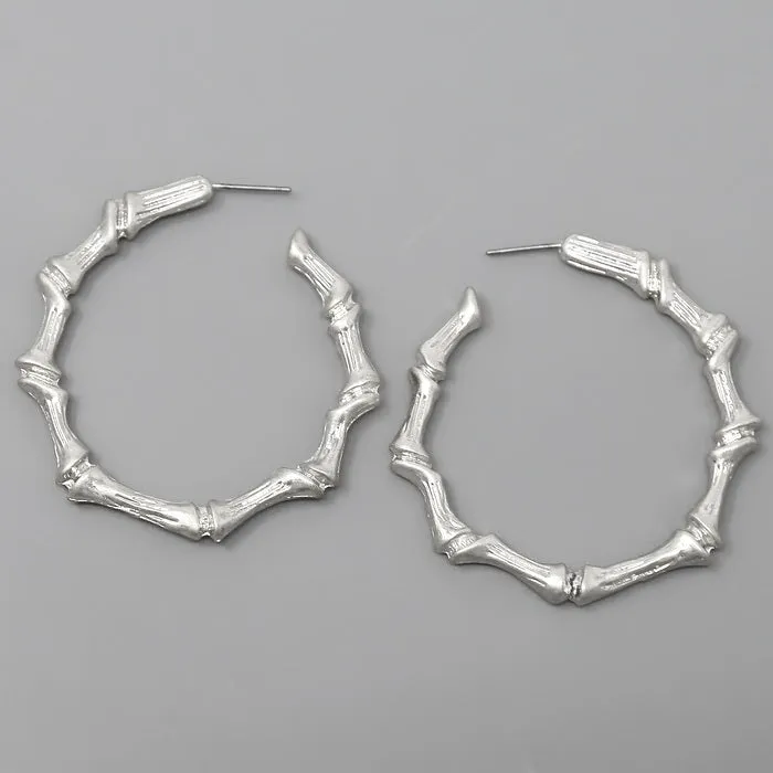 Bamboo Textured Metal Hoop Earrings