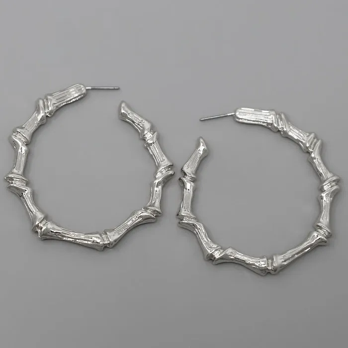 Bamboo Textured Metal Hoop Earrings