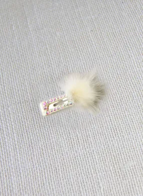 Bari Lynn Pompom & Swarovski Crystal Hair Clip in Ivory