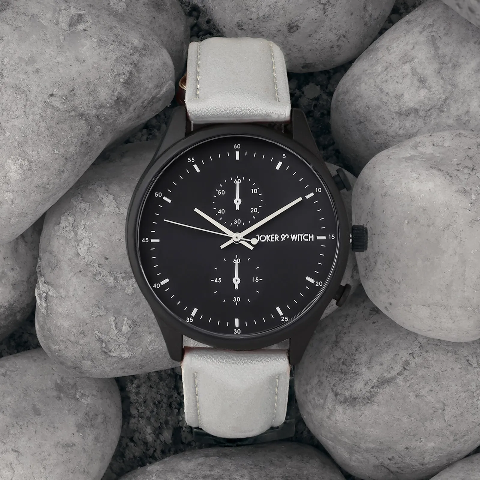 Beetle Black Dial Light Grey Pu Strap Watch