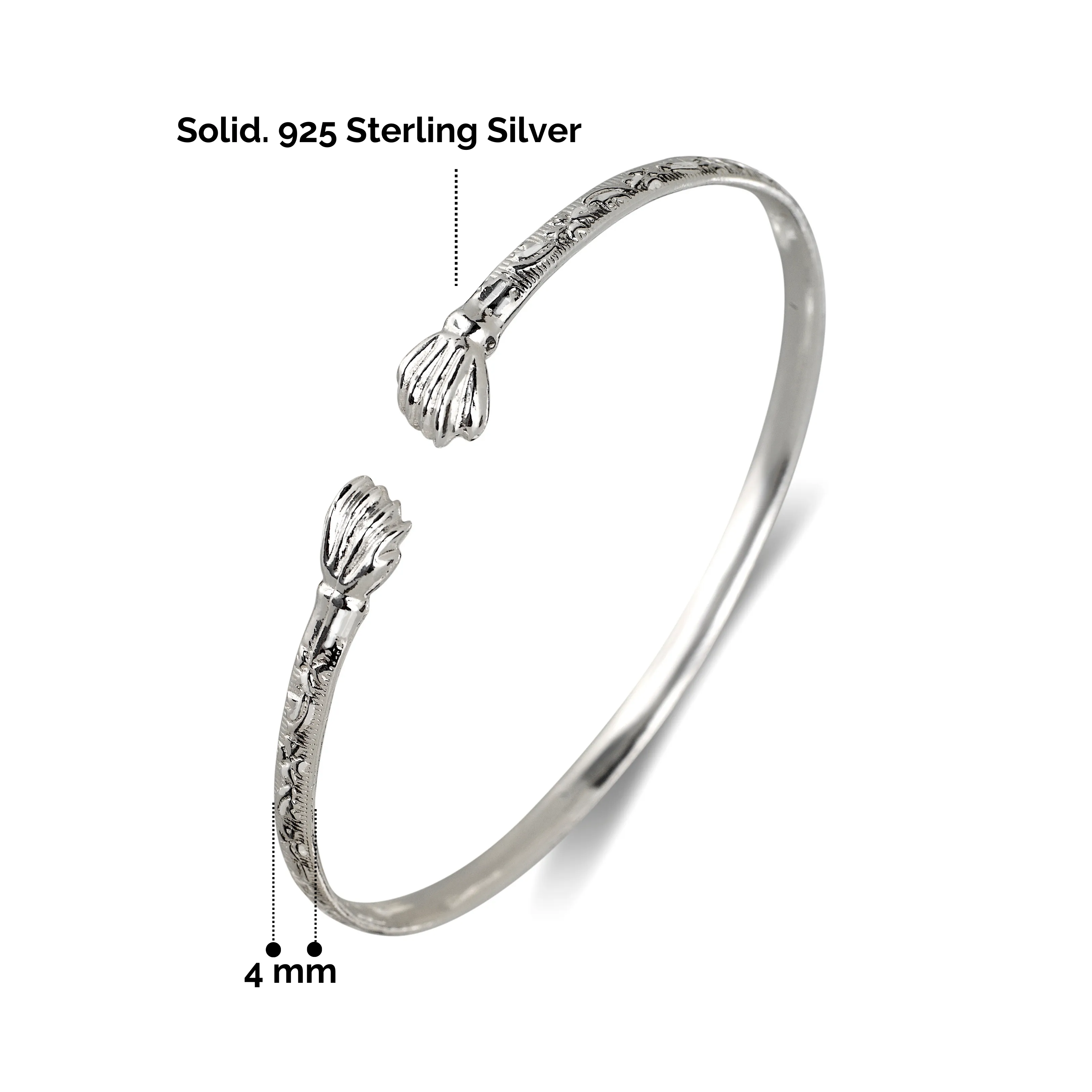 Better Jewelry Flat Fist Ends .925 Sterling Silver West Indian Bangles 31 Grams (Pair) (MADE IN USA)