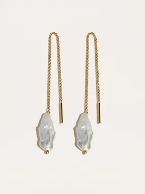 Biwa Pearl Chain Earrings