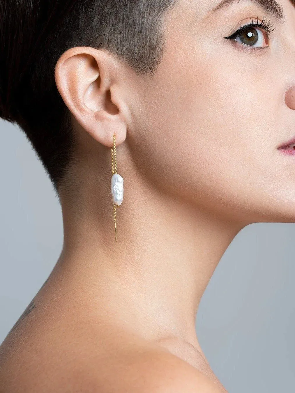 Biwa Pearl Chain Earrings