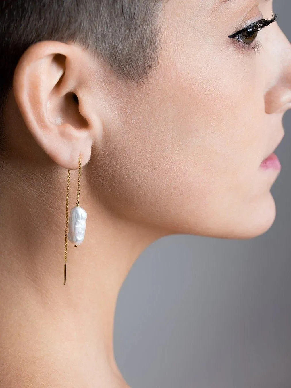 Biwa Pearl Chain Earrings