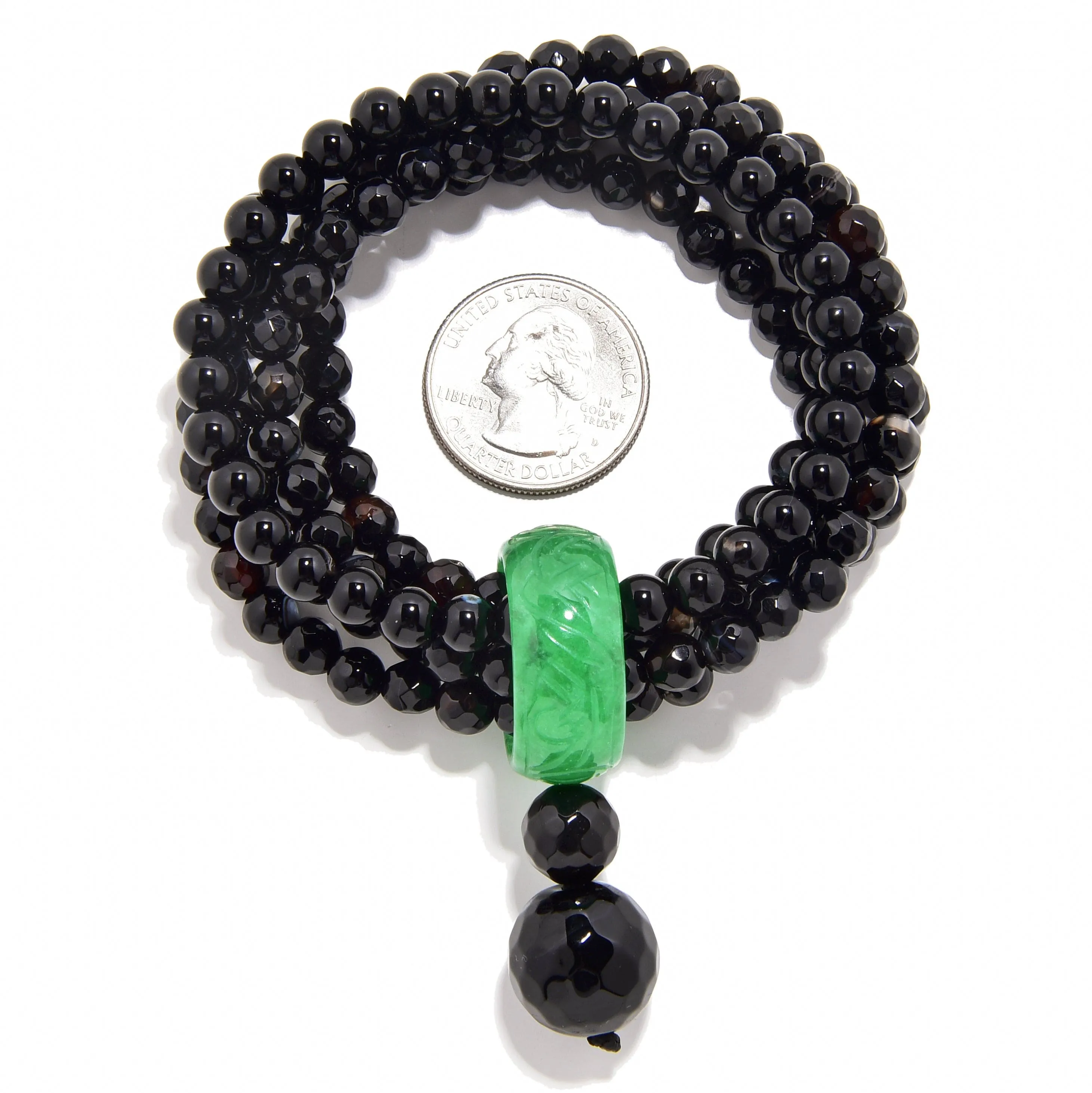 Black Enhanced 6mm Agate with Jade Ring Gemstone Bead Elastic Bracelet