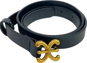 Black Faux Leather belt with gold buckle UK One Size