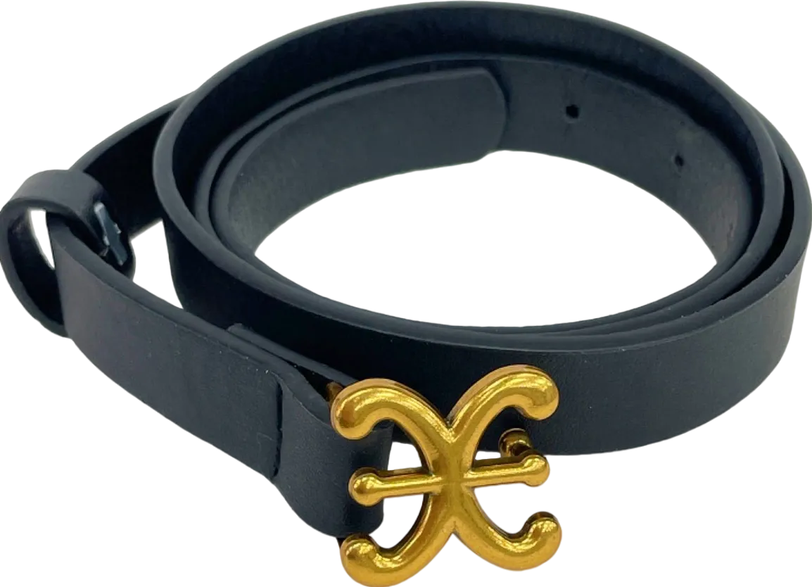 Black Faux Leather belt with gold buckle UK One Size