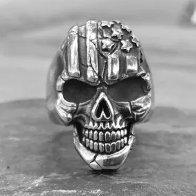 Bone Crusher - American Flag Skull Ring - R103