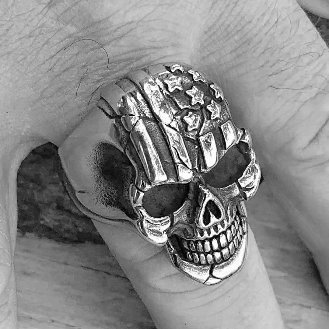 Bone Crusher - American Flag Skull Ring - R103