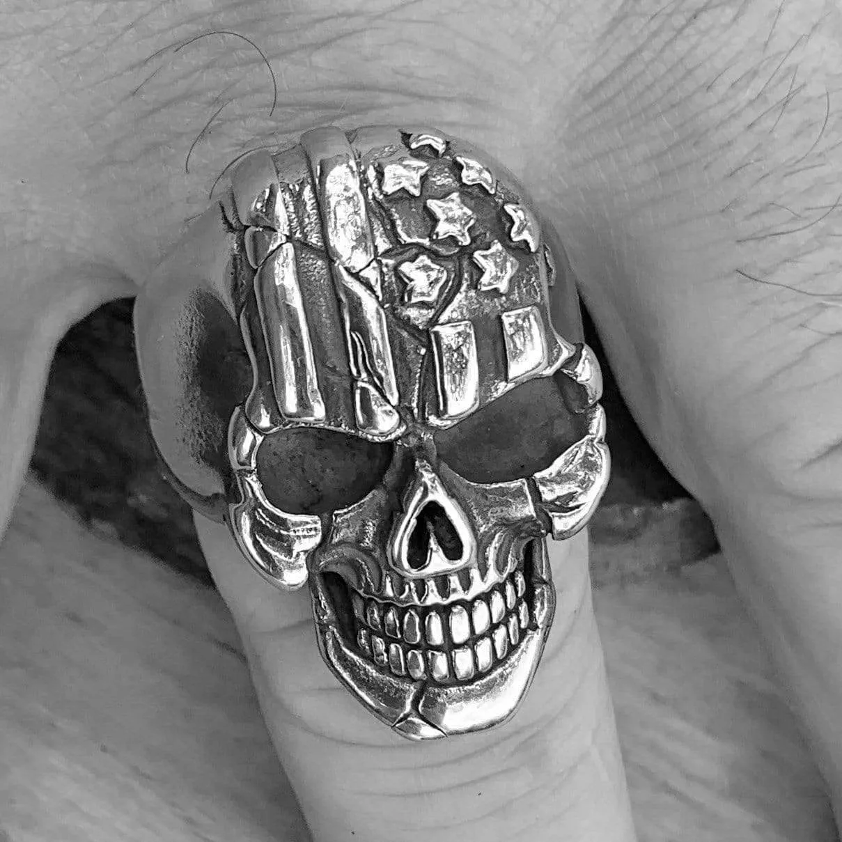 Bone Crusher - American Flag Skull Ring - R103