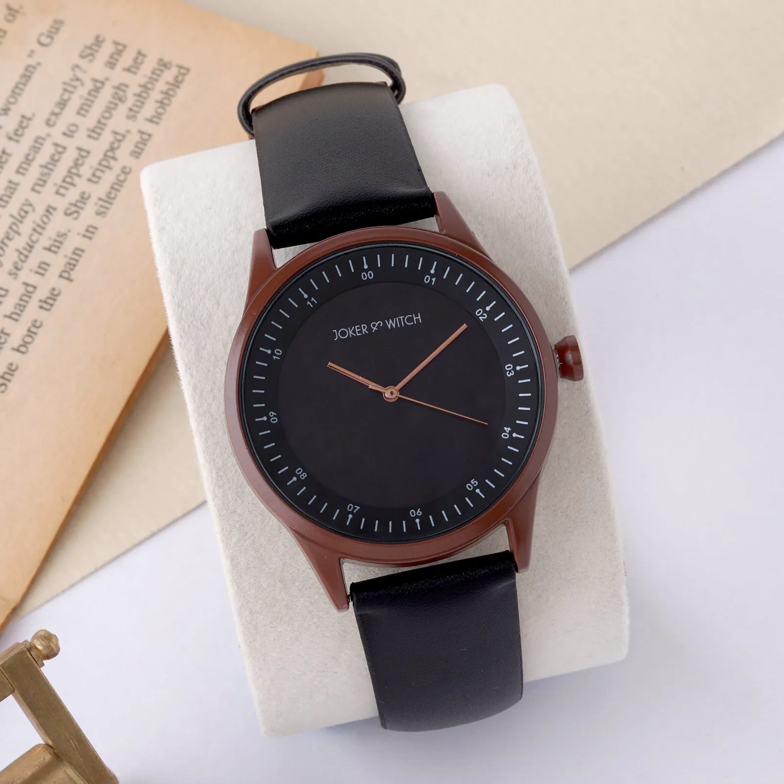 Bosco Black Dial Copper Case Pu Strap Watch