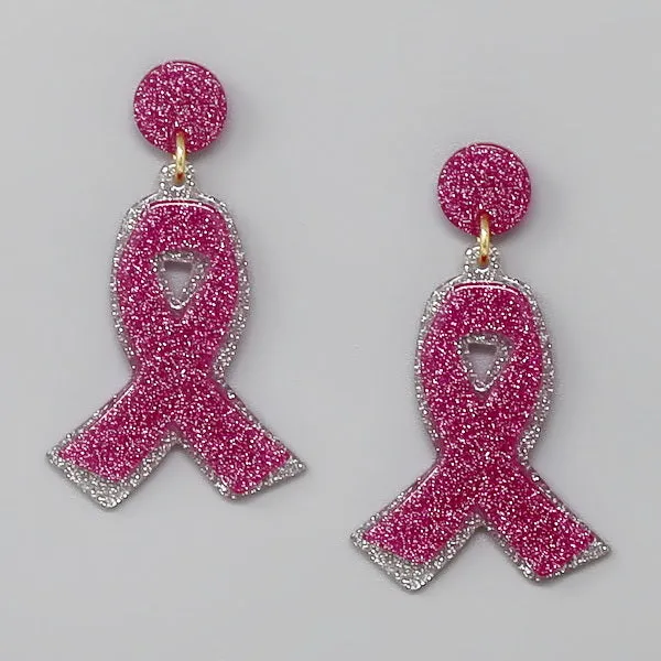 Breast Cancer Pink Ribbon Theme Dangle Earrings