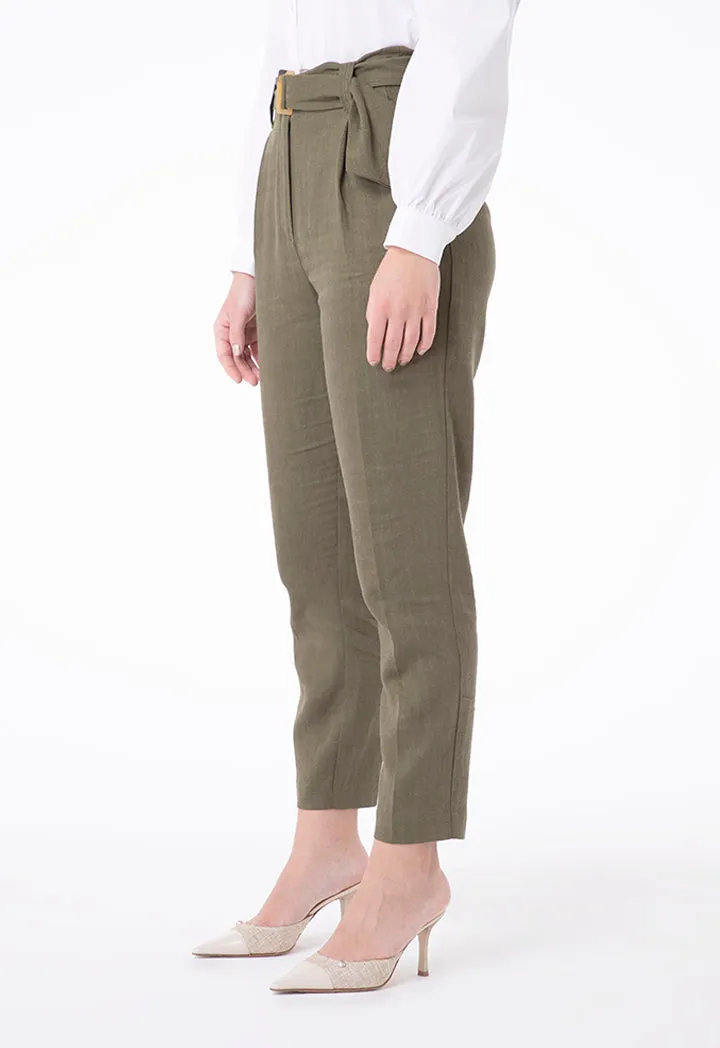 Buckle Belted Linen Trouser