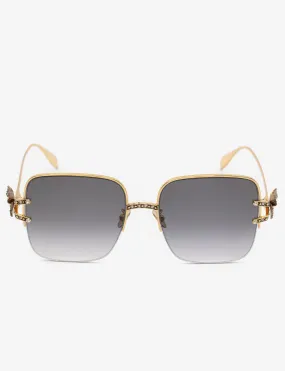 Butterfly Jewelled Square Sunglasses, Gold/Grey