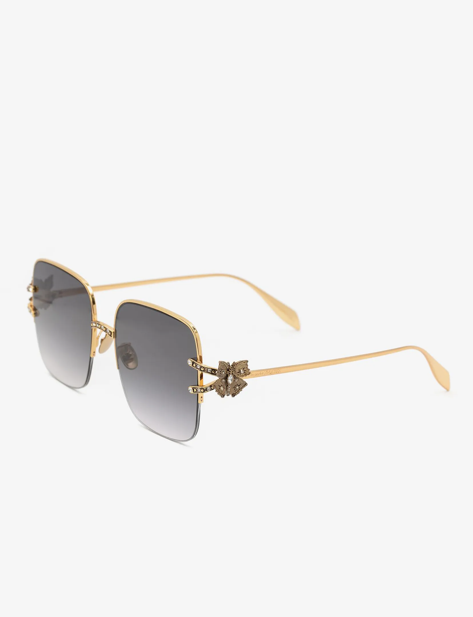 Butterfly Jewelled Square Sunglasses, Gold/Grey