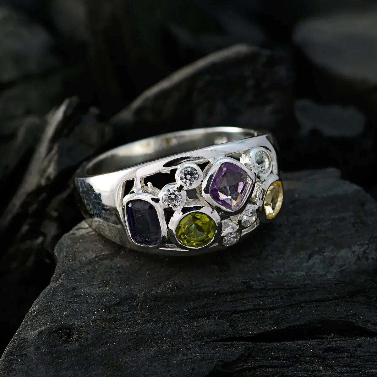 Captivating Gemstone Multi Stone Solid Silver Ring Black Friday Gift